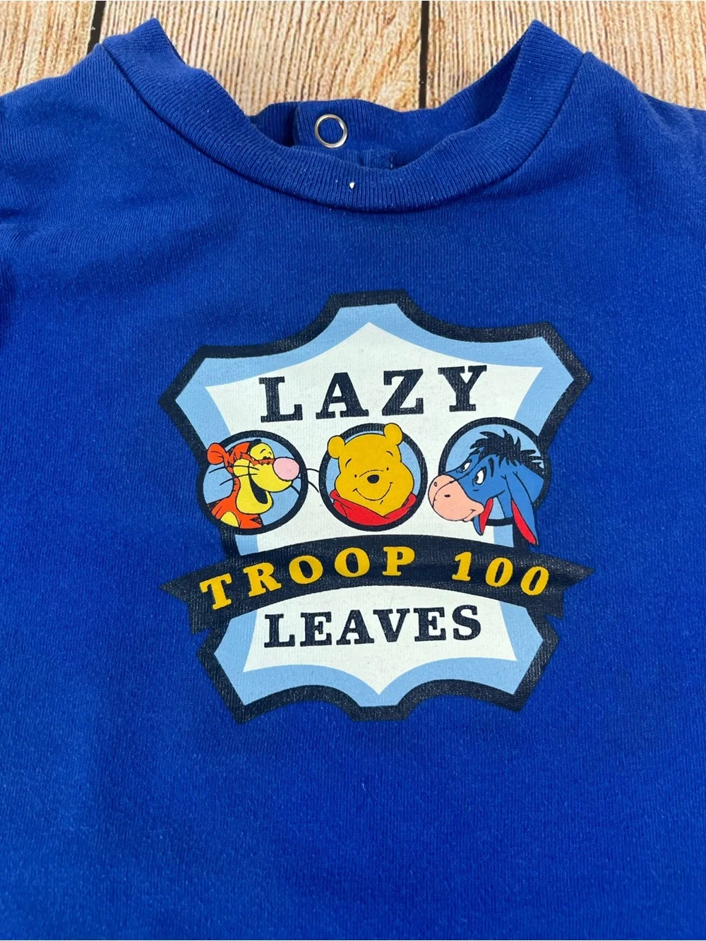 Vintage Disney Winnie The Pooh Baby One Piece Outfit Blue Lazy Leaves Troop 24 M